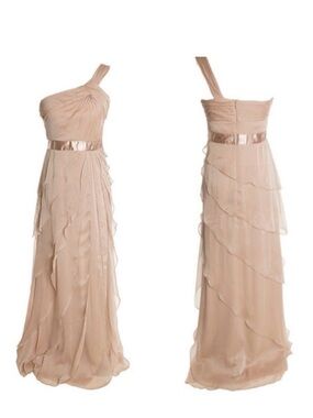 Adrianna Papell One-Shoulder Peach Gown Maxi Dress with ruffle